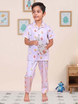 CASA DE NEENEE - Purple Sail Buddies Range Half Sleeves Shirt and Pyjama Set for Boys