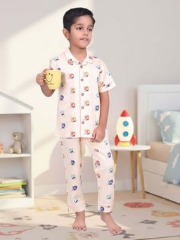 CASA DE NEENEE - Yellow Ocean Wiggles Range Half Sleeves Shirt and Pyjama Set for Boys
