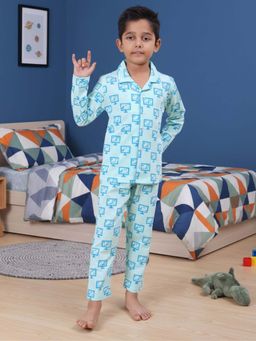 CASA DE NEENEE - Aqua Dino Games Range Full Sleeves Shirt and Pyjama Set for Boys
