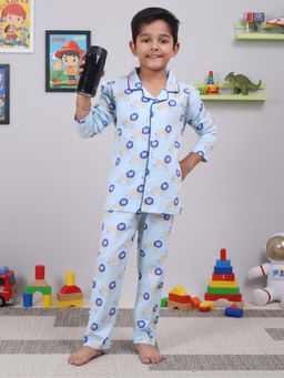 CASA DE NEENEE - Blue Little Simba Full Sleeves Shirt and Pyjama Set for Boys