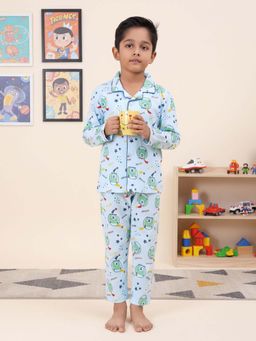 CASA DE NEENEE - Blue Bearonaut Range Full Sleeves Shirt and Pyjama Set for Boys
