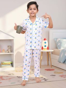 CASA DE NEENEE - Multi Color Junior Sailor Range Half Sleeves Shirt and Pyjama Set for Boys