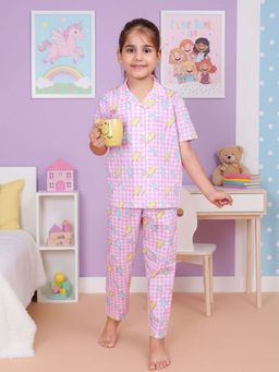 CASA DE NEENEE - Pink Frozen Treats Range Half Sleeves Shirt and Pyjama Set for Girls