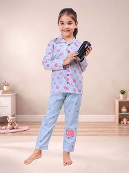 CASA DE NEENEE - Blue Tiny Turtle Range Full Sleeves Shirt and Pyjama Set for Girls
