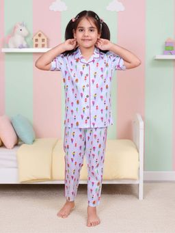 CASA DE NEENEE - Purple Creamy Cup Range Half Sleeves Shirt and Pyjama Set for Girls