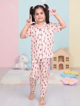CASA DE NEENEE - Peach Creamy Cup Range Half Sleeves Shirt and Pyjama Set for Girls