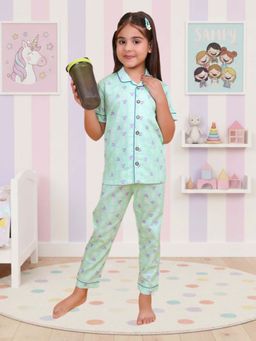 CASA DE NEENEE - Green Cap Cake Range Half Sleeves Shirt and Pyjama Set for Girls
