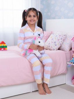 CASA DE NEENEE - Multi Color Stripey Range Full Sleeves Shirt and Pyjama Set for Girls