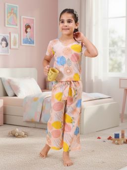 CASA DE NEENEE - Peach Tiki Tots Range Half Sleeves Shirt and Pyjama Set for Girls