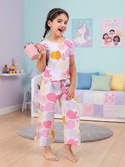CASA DE NEENEE - Multi Color Tiki Tots Range Half Sleeves Shirt and Pyjama Set for Girls