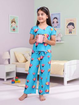 CASA DE NEENEE - Blue Petal Pixie Range Half Sleeves Shirt and Pyjama Set for Girls