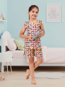 CASA DE NEENEE - Multi Color Boxy Rainbow Range Sleeveless Top and Shorts Set for Girls