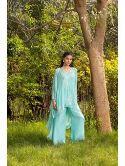 Dareiss - Aqua Sunflower French lace Chiffon Silk Co-Ord Set