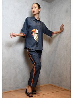 Richaa Goenka - Denim Co-Ord Set with Oversized Shirt and Straight Pants