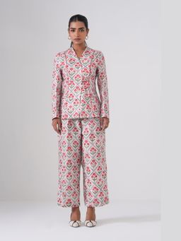 PERINI - Red Garden Grid Blazer and Pants Co-Ord Set