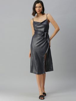 SHOWOFF - Women Solid Navy Blue Sheath Dress