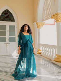 17 : 17 by Simmi Saboo - Teal Mandala Tube Dress Chiffon Pullover (Set of 2)