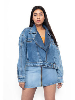FREAKINS - Acid Wash Overlap Belted Biker Jacket