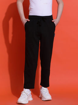 Lil Tomatoes - Boys Black Solid Cotton Looper Trackpant