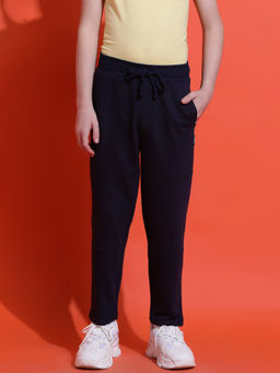 Lil Tomatoes - Boys Navy Blue Solid Cotton Looper Trackpant