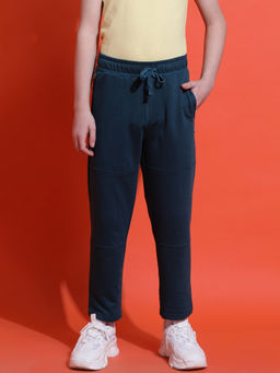 Lil Tomatoes - Boys Teal Solid Cotton Looper Trackpant
