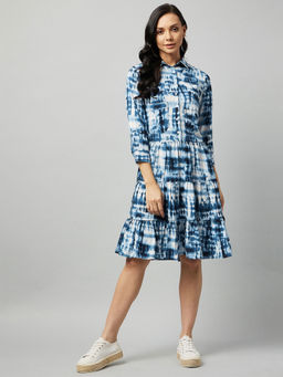 RARE - Women Casual Multi Abstract Shirt Collar Knee Length Fit And Flare Dress
