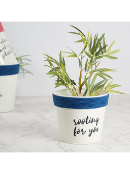 HomeTown - Pep Pop Metal Funky Quote Planter 14Cm in Off White & Indigo Colour