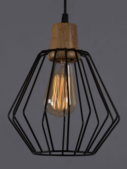 Homesake - Black Cubist Cage Wood Pendant Light