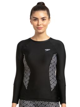 Speedo - Women's Endurance Boomstar Printed Long Sleeve Suntop - Black & White