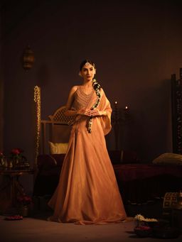 The Clothing Therapy - Blush Pink Lehenga with Blouse and One Shoulder Drape (Set of 3)