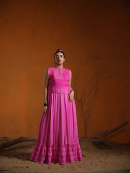 The Clothing Therapy - Pink Noodle Strap Maxi with Crop Koti (Set of 2)