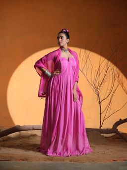 The Clothing Therapy - Pink Corset Gown with Stole (Set of 2)