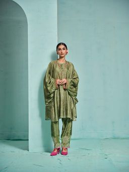 The Clothing Therapy - Green Kaftan with Pant (Set of 2)