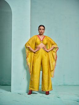 The Clothing Therapy - Yellow Bustier with Palazzo and Cape (Set of 3)