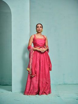 The Clothing Therapy - Pink Lehenga with Blouse and Dupatta (Set of 3)