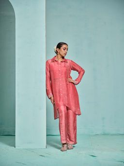 The Clothing Therapy - Coral High-Low Kurta with Pant and Inner (Set of 3)