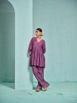 The Clothing Therapy - Purple Kurta with Pant (Set of 2)