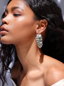 Indya - Oxidized Silver Beaded Hoop Earrings