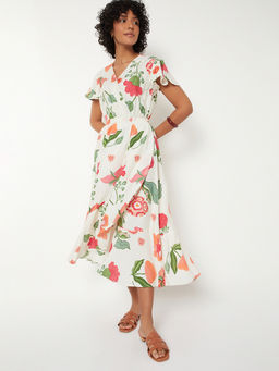 max - Women White Floral Print Wrap Dress