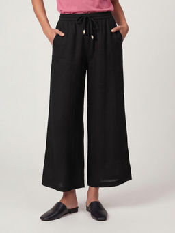 max - Women Black Solid Wide Leg Palazzo