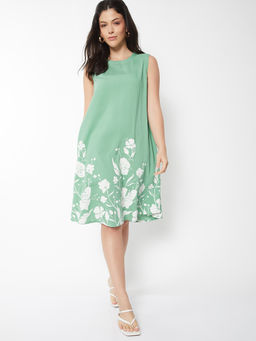 max - Women Green Floral Print A-Line Dress