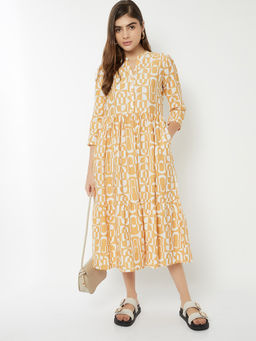 max - Women Yellow Printed Fit and Flare Dress