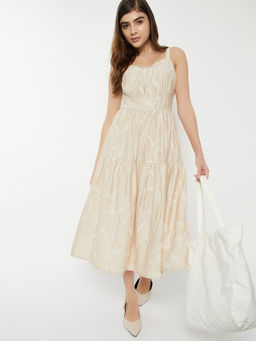 max - Women Beige Embroidered Tiered Dress