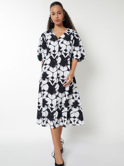 max - Women Black Tie & Dye Printed A-Line Dress