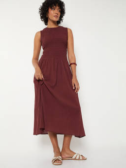 max - Women Maroon Smocked A-Line Dress