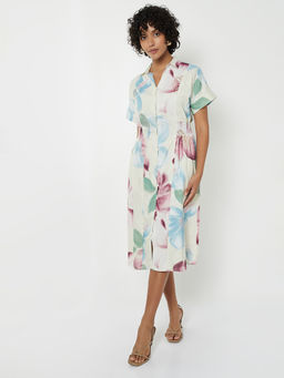 max - Women Off White Printed Shirt Midi Dress