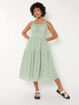 max - Women Green Schiffli Tiered Dress