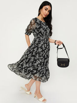 max - Women Black Printed Tiered Dress