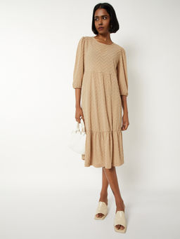 max - Women Beige Textured Knit A-line Dress