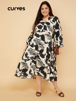 max - Women Cream Printed Tiered Dress
